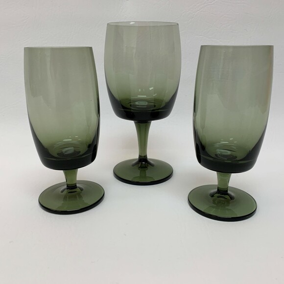 Vintage Smoke Gray Glass Glasses Footed Stem Lot of 3 - Picture 3 of 5